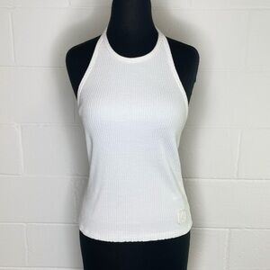 Alexander Wang White Ribbed Cotton Blend Halter Top